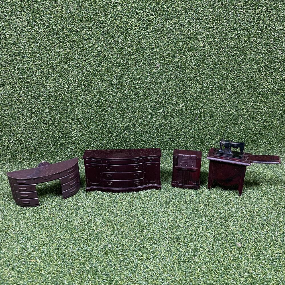 Vintage Set of 4 Brown Plastic Miniature Dollhouse Furniture